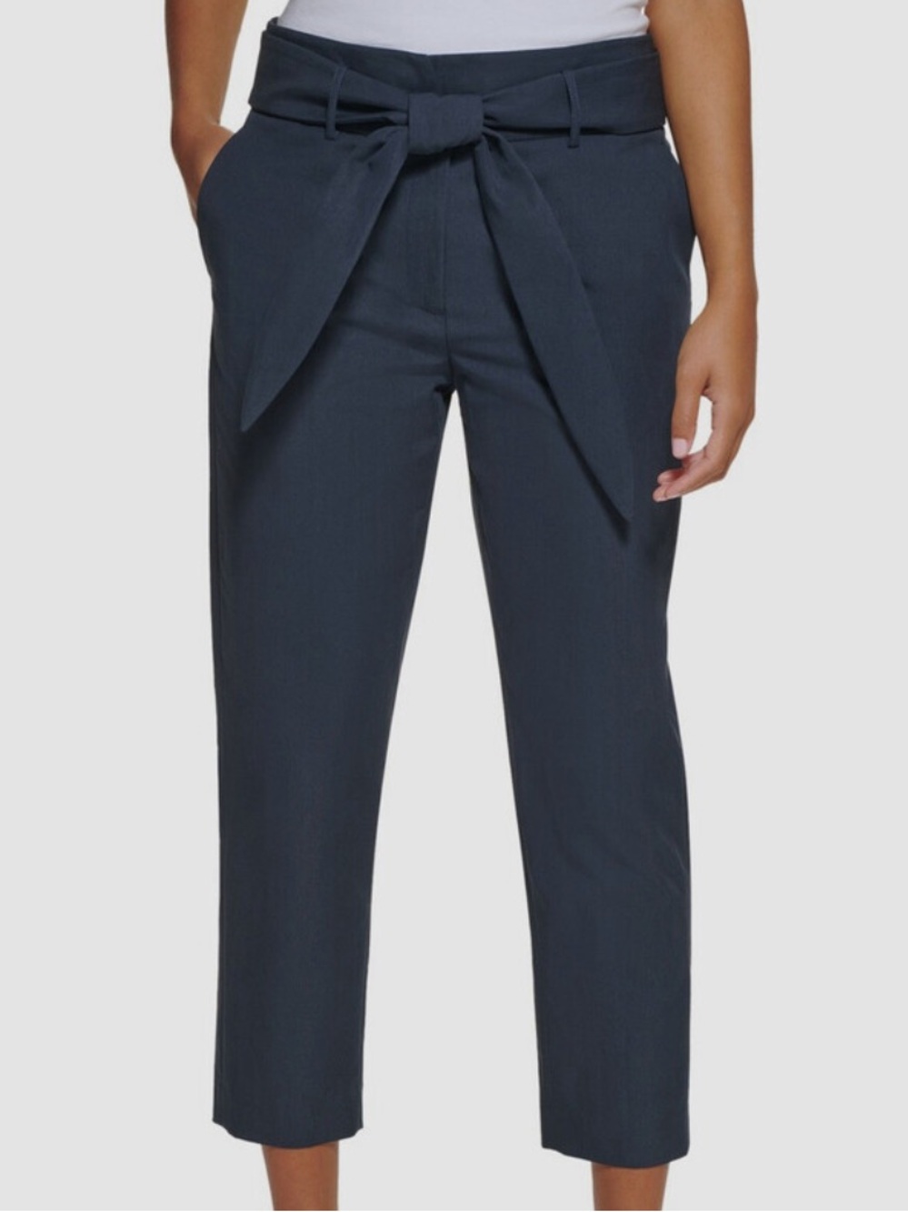 DKYNH High-Waist Tie-Belt Wide-Leg Dress Pants - Navy